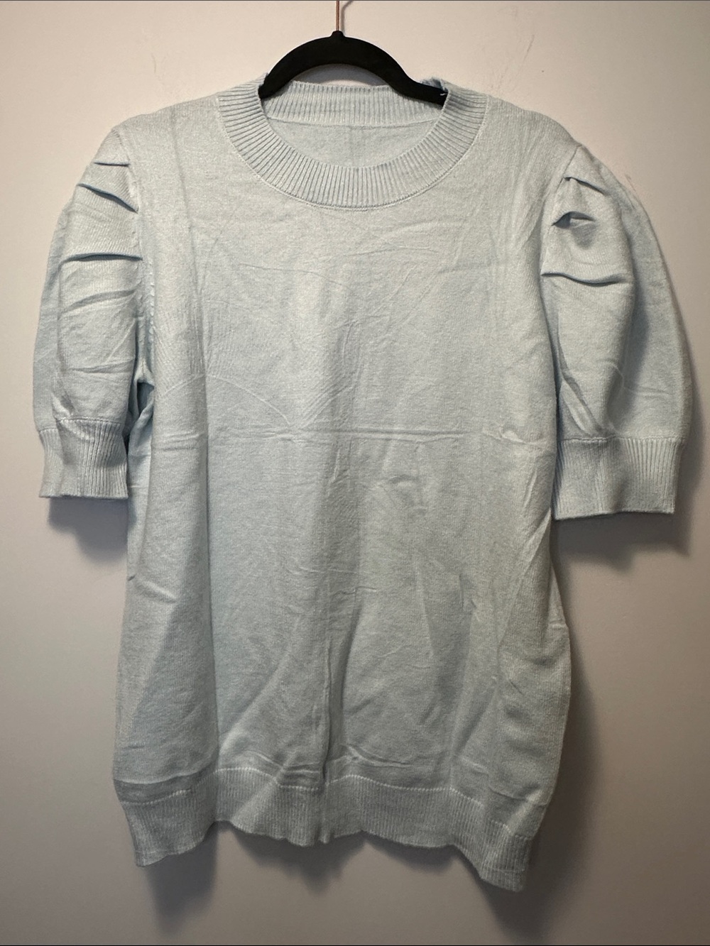 Puff-Sleeve Crewneck Sweater - Light Blue